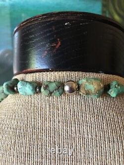 Early Vintage Navajo Chinese Turquoise Sterling Silver Squash Blossom Necklace