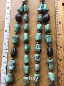 Early Vintage Navajo Chinese Turquoise Sterling Silver Squash Blossom Necklace