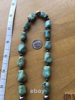 Early Vintage Navajo Chinese Turquoise Sterling Silver Squash Blossom Necklace