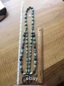 Early Vintage Navajo Chinese Turquoise Sterling Silver Squash Blossom Necklace