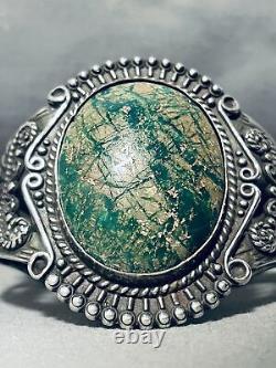 Early Vintage Navajo Green Turquoise Sterling Silver Bracelet Old