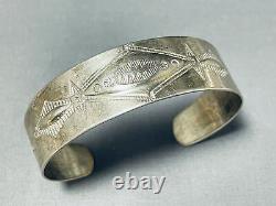 Early Vintage Navajo Hand Tooled Sterling Silver Bracelet Cuff Old