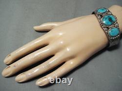 Early Vintage Navajo High Grade Carico Lake Turquoise Sterling Silver Bracelet