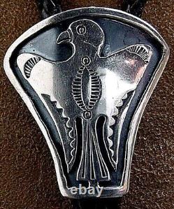 Early Vintage Navajo / Hopi Native American Sterling Silver Thunderbird Bolo Tie