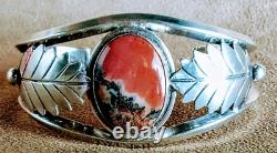 Early Vintage Navajo Large Petrified Wood/agate & Sterling Silver Cuff Bracelet