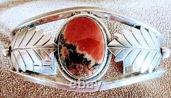 Early Vintage Navajo Large Petrified Wood/agate & Sterling Silver Cuff Bracelet