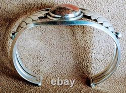 Early Vintage Navajo Large Petrified Wood/agate & Sterling Silver Cuff Bracelet