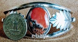 Early Vintage Navajo Large Petrified Wood/agate & Sterling Silver Cuff Bracelet