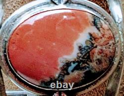 Early Vintage Navajo Large Petrified Wood/agate & Sterling Silver Cuff Bracelet