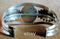 Early Vintage Navajo Large Petrified Wood/agate & Sterling Silver Cuff Bracelet