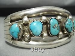 Early Vintage Navajo Morenci Turquoise Sterling Silver Bracelet Old