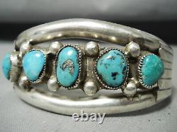 Early Vintage Navajo Morenci Turquoise Sterling Silver Bracelet Old