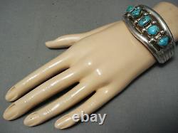 Early Vintage Navajo Morenci Turquoise Sterling Silver Bracelet Old