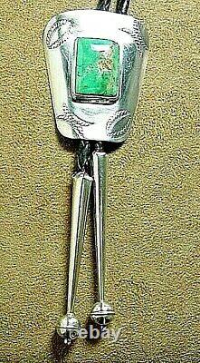 Early Vintage Navajo Native American Sterling Silver Natural Turquoise Bolo Tie