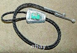 Early Vintage Navajo Native American Sterling Silver Natural Turquoise Bolo Tie