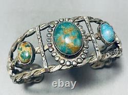 Early Vintage Navajo Nevada Green Turquoise Sterling Silver Bracelet