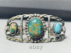 Early Vintage Navajo Nevada Green Turquoise Sterling Silver Bracelet