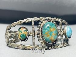 Early Vintage Navajo Nevada Green Turquoise Sterling Silver Bracelet