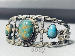 Early Vintage Navajo Nevada Green Turquoise Sterling Silver Bracelet
