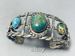 Early Vintage Navajo Nevada Green Turquoise Sterling Silver Bracelet