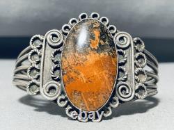 Early Vintage Navajo Petrified Wood Sterling Silver Bracelet Old