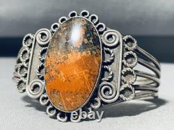 Early Vintage Navajo Petrified Wood Sterling Silver Bracelet Old