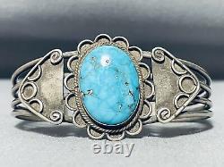 Early Vintage Navajo Rare Turquoise Sterling Silver Bracelet