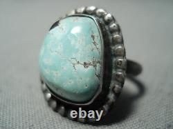 Early Vintage Navajo Rare Turquoise Sterling Silver Ring Old