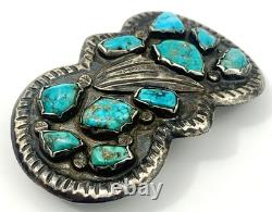Early Vintage Navajo Sterling Silver Handmade Bezel Turquoise Belt Buckle