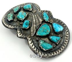 Early Vintage Navajo Sterling Silver Handmade Bezel Turquoise Belt Buckle