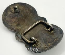 Early Vintage Navajo Sterling Silver Handmade Bezel Turquoise Belt Buckle