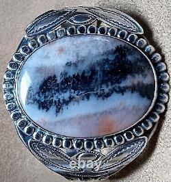 Early Vintage Navajo Sterling Silver & Large Petrified Wood Agate Cuff Bracelet