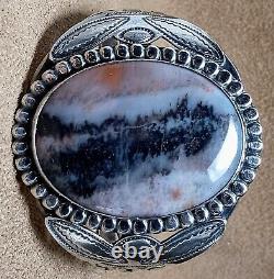 Early Vintage Navajo Sterling Silver & Large Petrified Wood Agate Cuff Bracelet