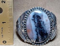 Early Vintage Navajo Sterling Silver & Large Petrified Wood Agate Cuff Bracelet