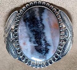 Early Vintage Navajo Sterling Silver & Large Petrified Wood Agate Cuff Bracelet