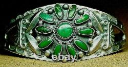 Early Vintage Navajo Sterling Silver Natural Aged Green Turquoise Cuff Bracelet