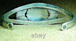 Early Vintage Navajo Sterling Silver Petit Point Turquoise Stamped Cuff Bracelet