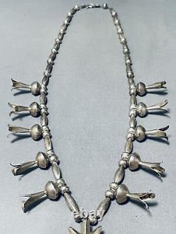 Early Vintage Navajo Sterling Silver Squash Blossom Necklace
