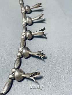 Early Vintage Navajo Sterling Silver Squash Blossom Necklace