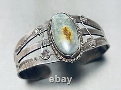 Early Vintage Navajo Sterling Silver Swirl Stone Bracelet Cuff