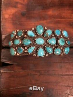 Early Vintage Navajo Sterling Silver Turquoise Cluster Bracelet-Ca. 1930s 66.2 G