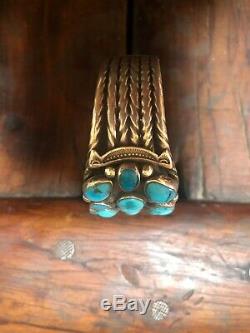 Early Vintage Navajo Sterling Silver Turquoise Cluster Bracelet-Ca. 1930s 66.2 G