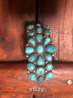 Early Vintage Navajo Sterling Silver Turquoise Cluster Bracelet-Ca. 1930s 66.2 G