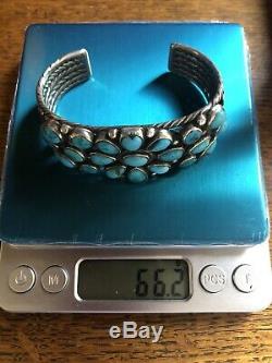 Early Vintage Navajo Sterling Silver Turquoise Cluster Bracelet-Ca. 1930s 66.2 G