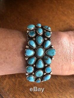 Early Vintage Navajo Sterling Silver Turquoise Cluster Bracelet-Ca. 1930s 66.2 G