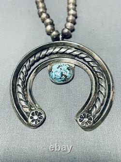 Early Vintage Navajo Turquoise Coin Or Sterling Silver Necklace