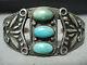 Early Vintage Navajo Turquoise Repoussed Sterling Silver Bracelet