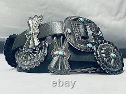 Early Vintage Navajo Turquoise Sterling Silver Concho Belt Old