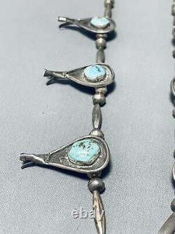 Early Vintage Navajo Turquoise Sterling Silver Squash Blossom Necklace
