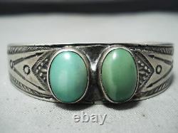 Early Vintage Navajo Very Old Green Turquoise Sterling Silver Bracelet